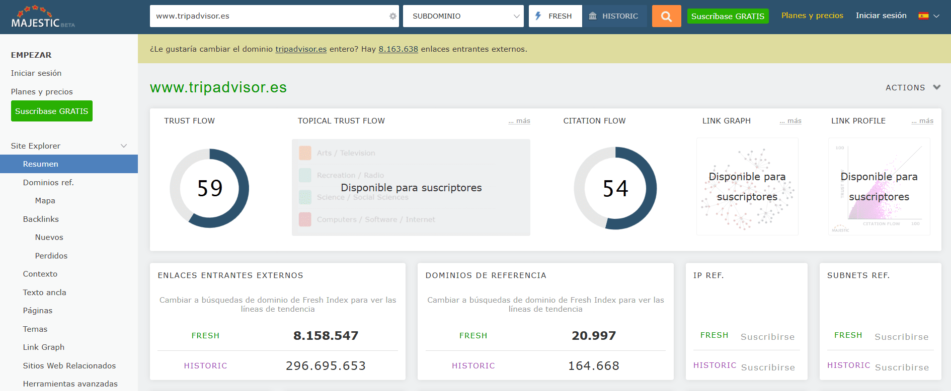Herramienta Site Explorer de Majestic