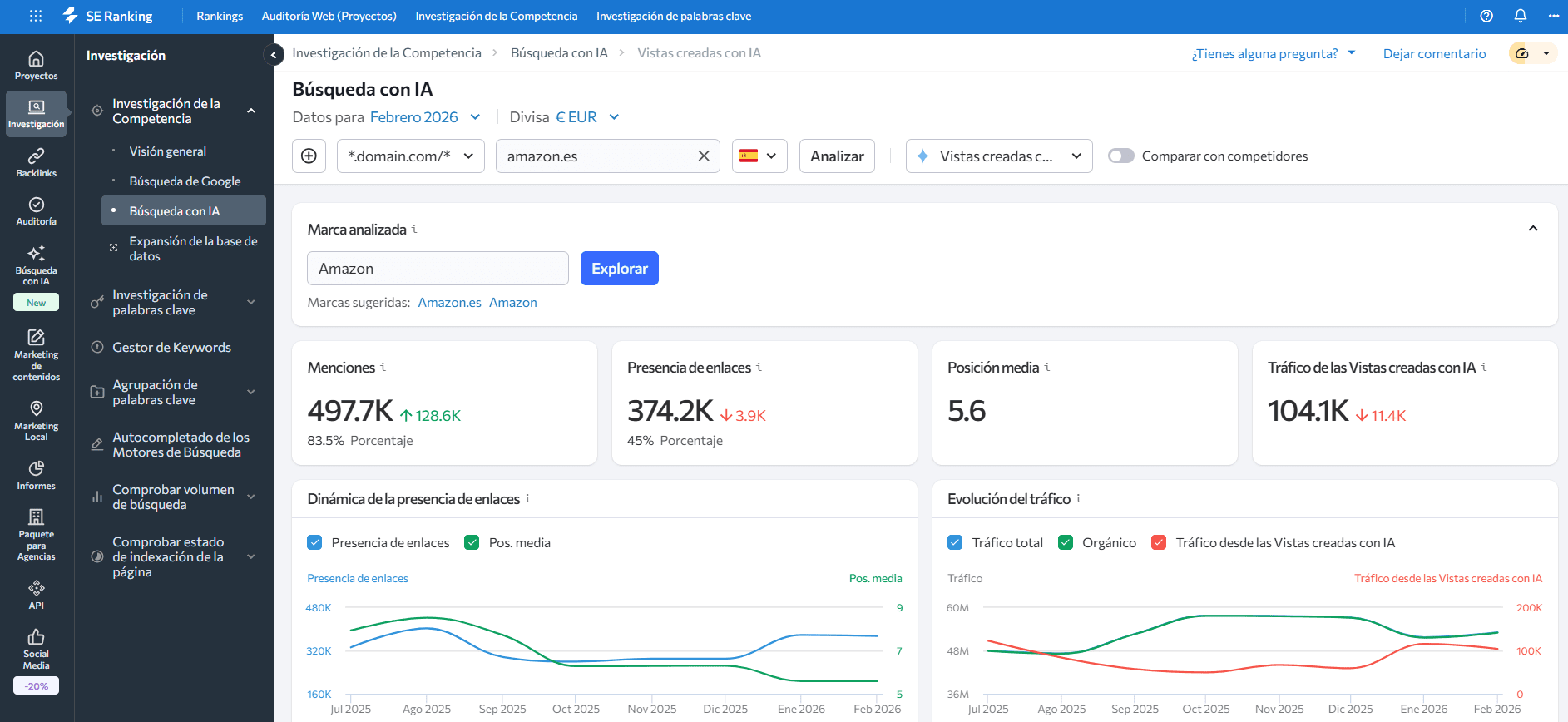 Función de búsqueda con IA más avanzada Investigación de competidores con IA