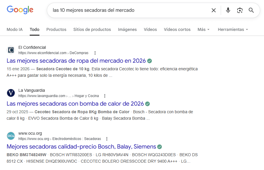 Intención de búsqueda mixta Ejemplo de intencion de búsqueda mixta