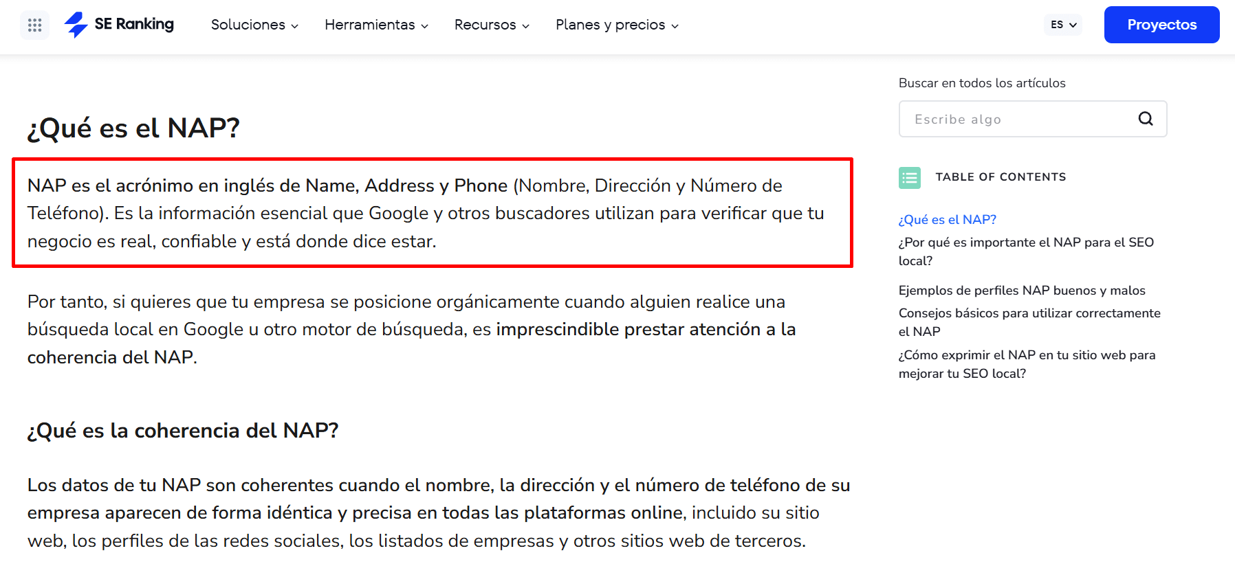 Utiliza la sección «Qué es» para dar definiciones Sección «Qué es» en el blog de SE Ranking