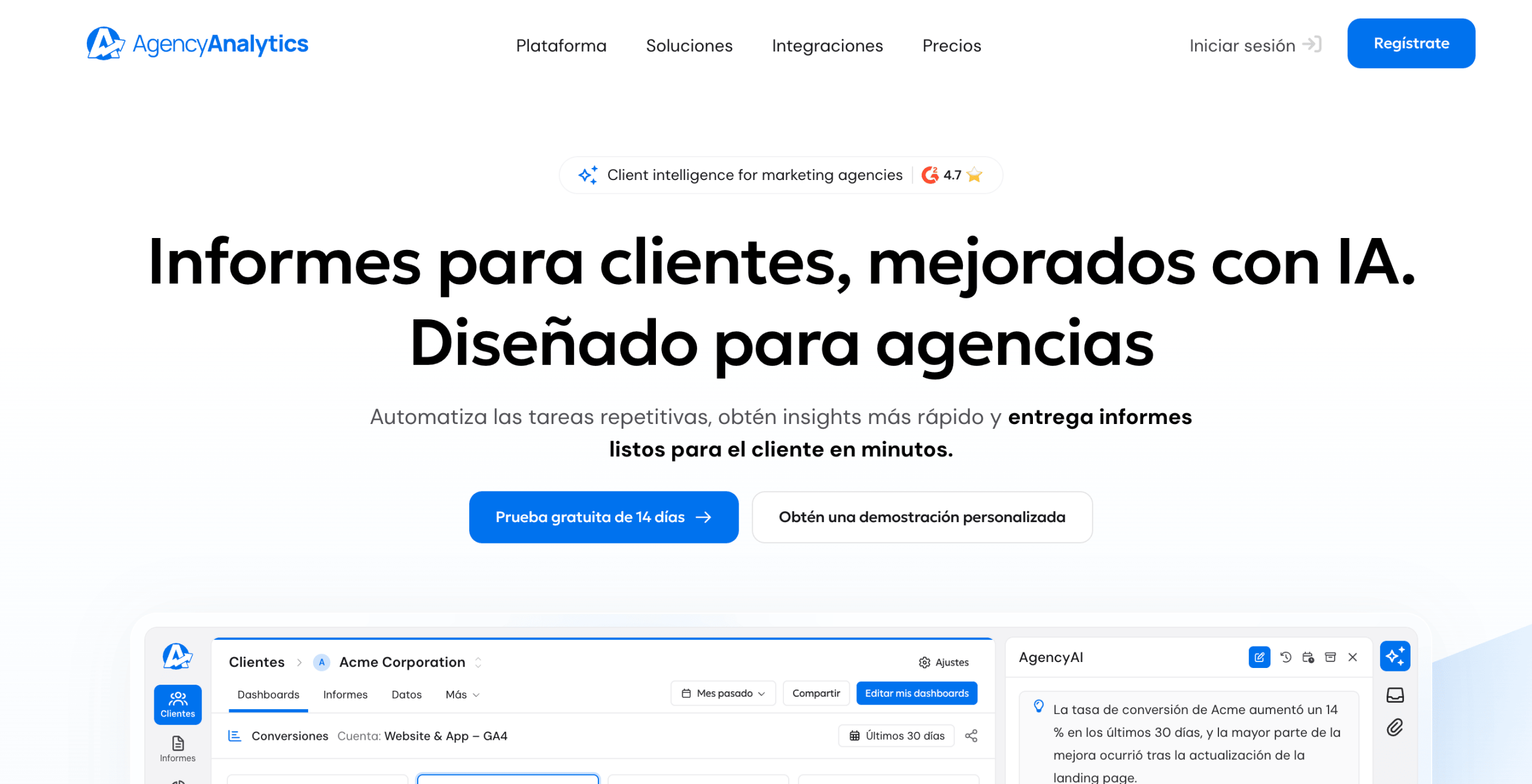 AgencyAnalytics para crear informes Herramienta de informes AgencyAnalytics