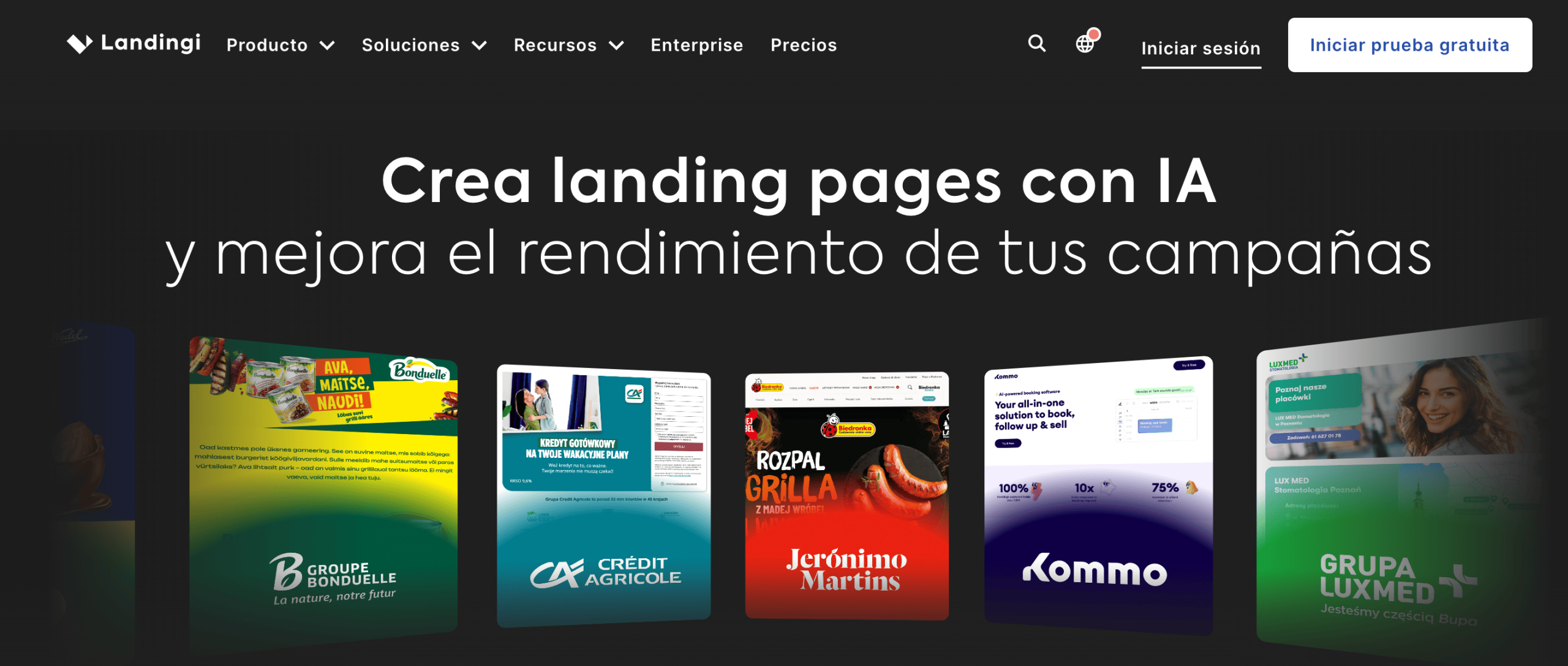 Landingi Página de inicio de Landingi, plataforma para crear landing pages