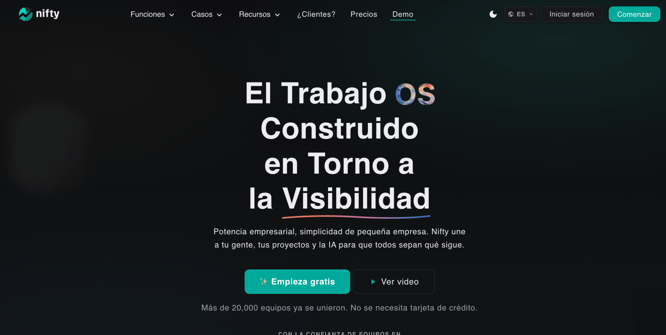 Interfaz de Nifty Nifty, herramienta de gestión de proyectos con IA