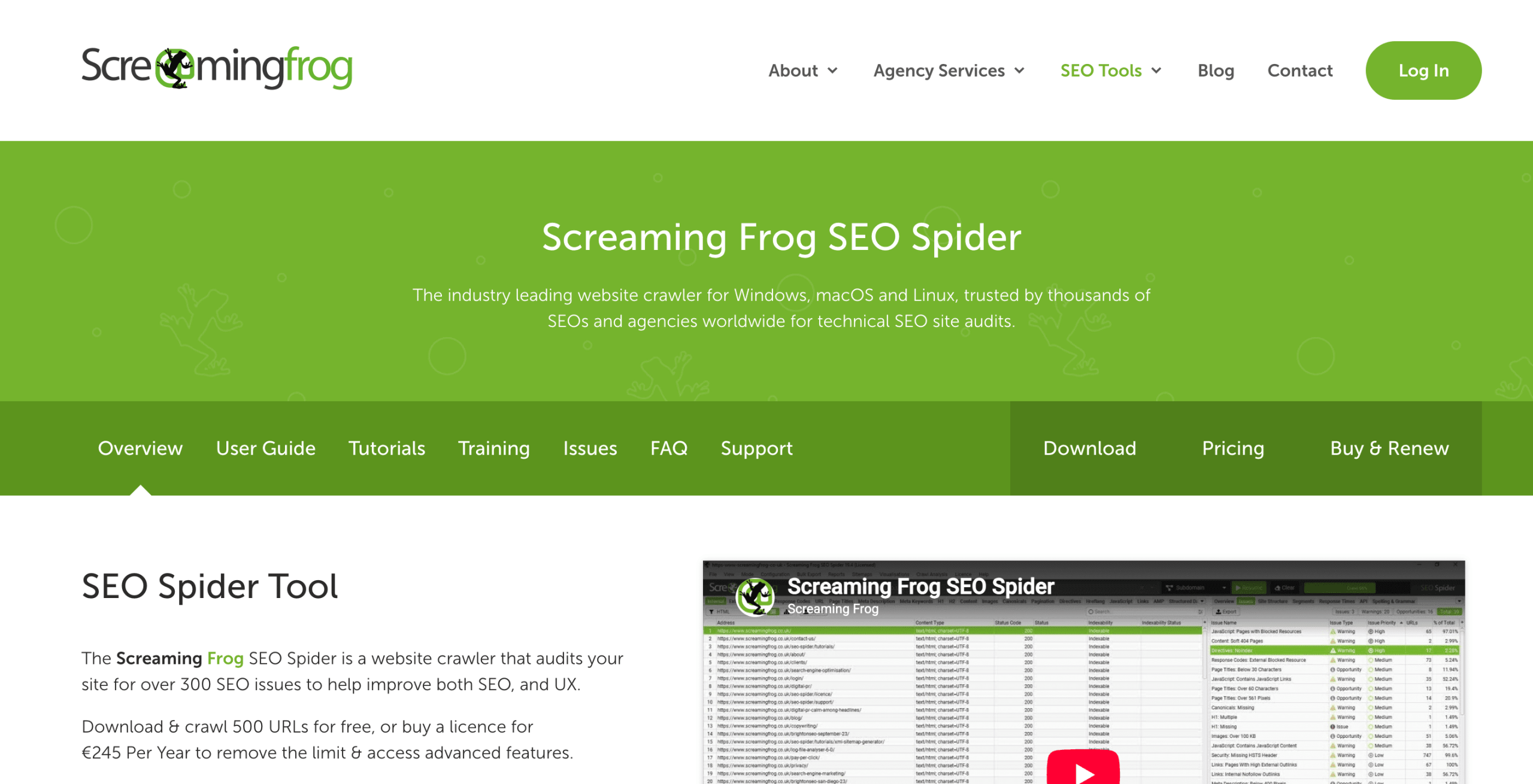 Herramienta Screaming Frog Interfaz de Screaming Frog SEO Spider con los resultados del rastreo de un sitio web