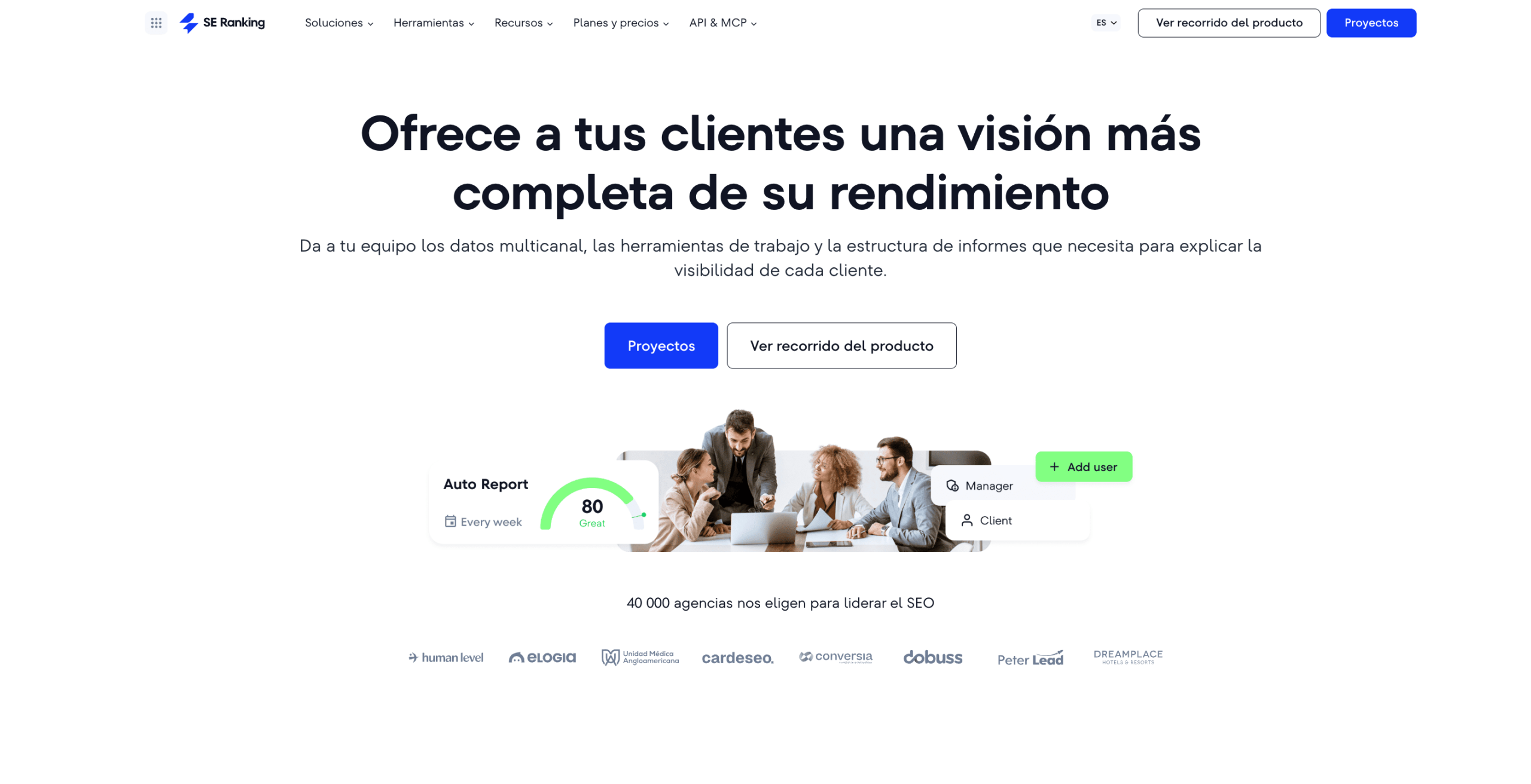 SE Ranking para agencias Panel de SE Ranking, plataforma SEO para agencias y equipos SEO internos