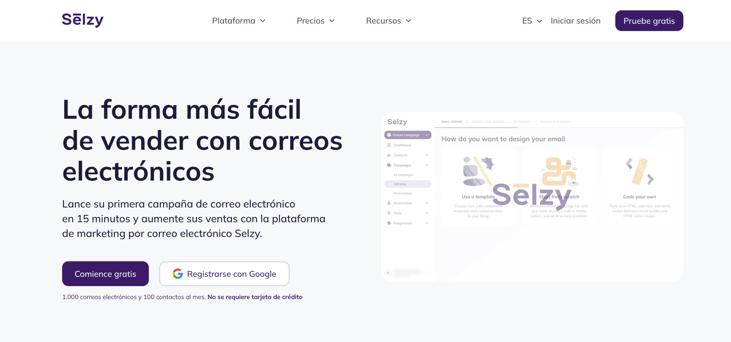 Selzy Plataforma de email marketing Selzy con editor de plantillas basado en IA