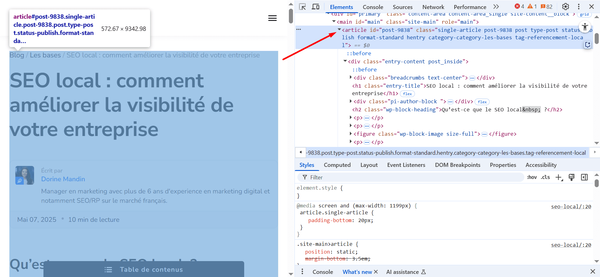 Élément d’article sur la page