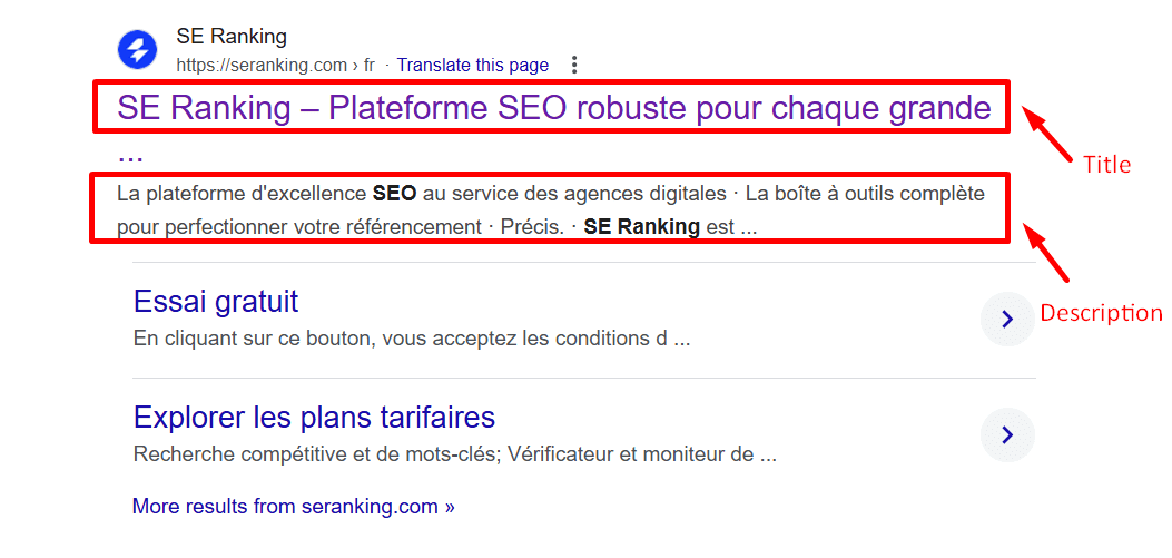 Exemple de balise meta dans l'extrait SERP