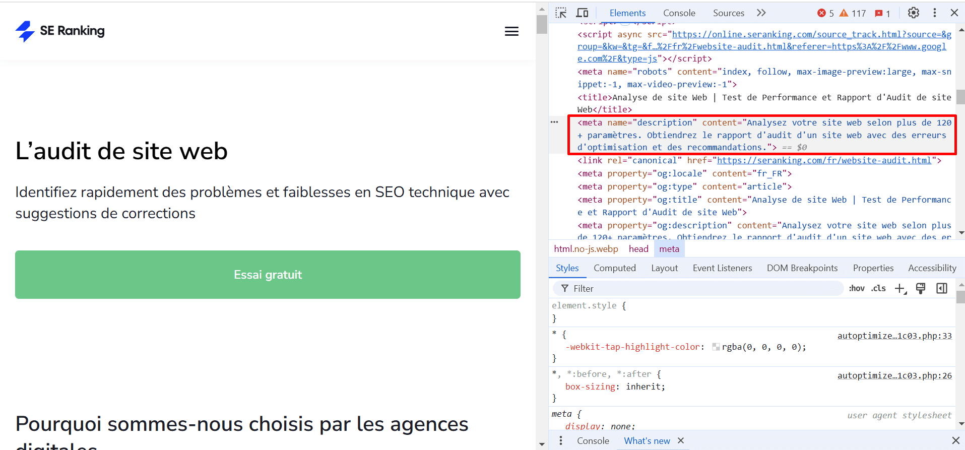 Exemple de code de méta-description en direct