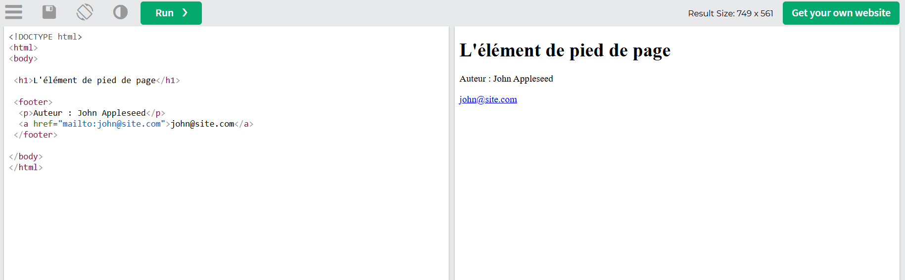 L’exemple de balise <footer>
