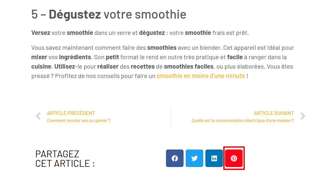Pinterest buttom à partager