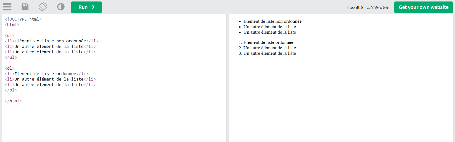 L’exemple des balises <ul> et <ol>