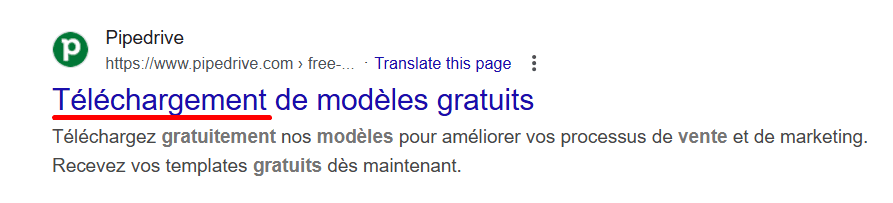 CTA dans le titre de la page