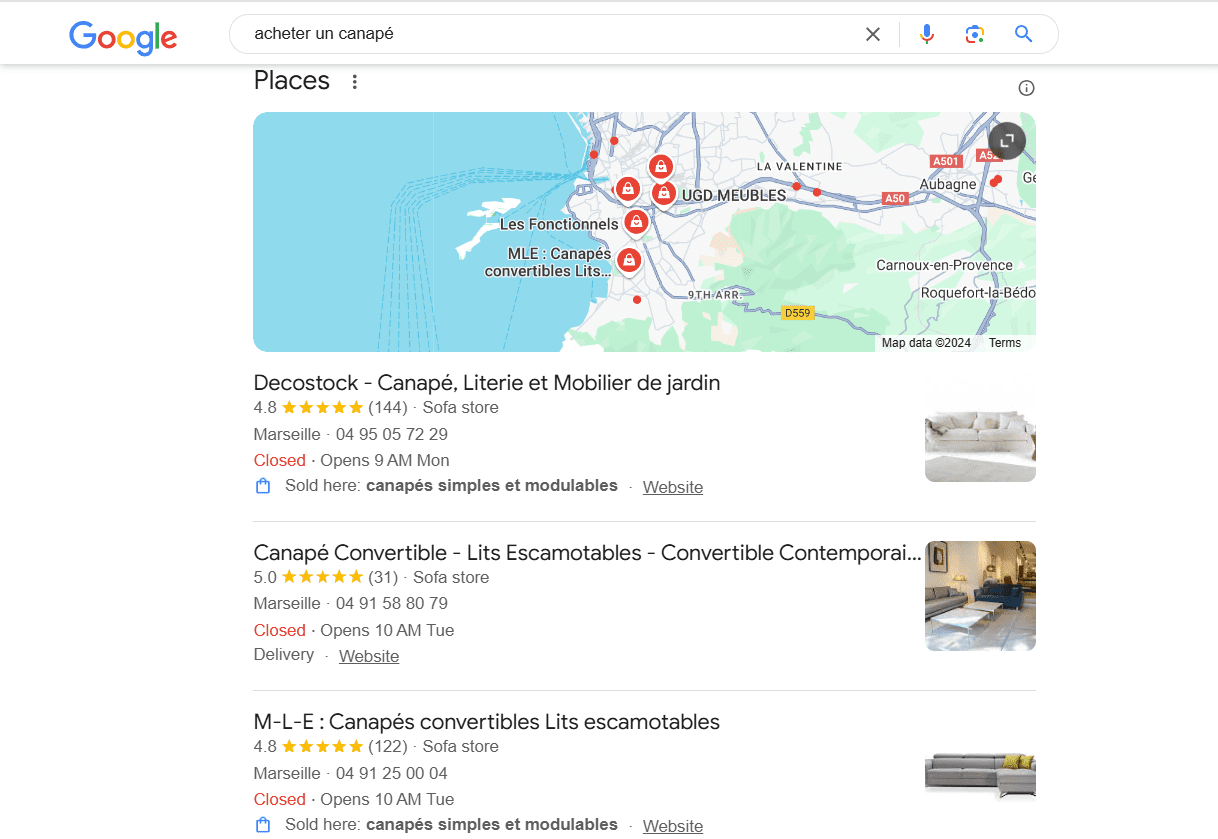 Carte dans les SERP