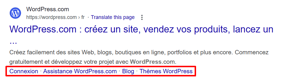 Liens annexes dans le SERP