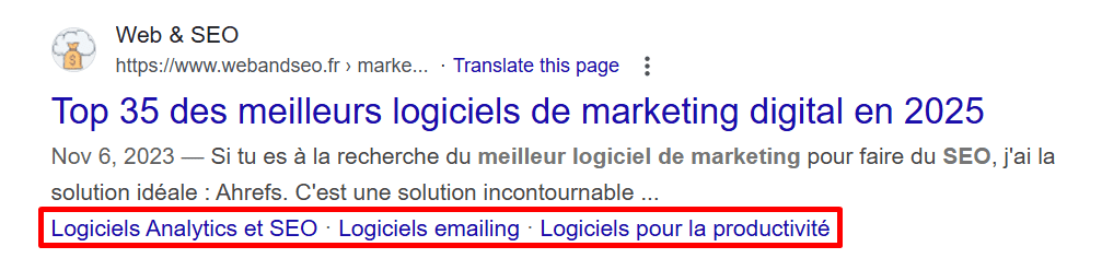 Liens annexes dans le SERP