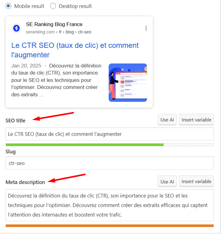 Ajout de méta titres et descriptions via le plugin Yoast SEO