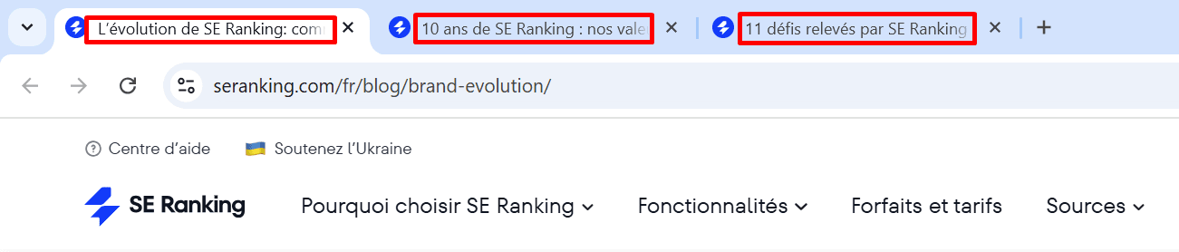 Tags de titre dans les onglets du navigateur