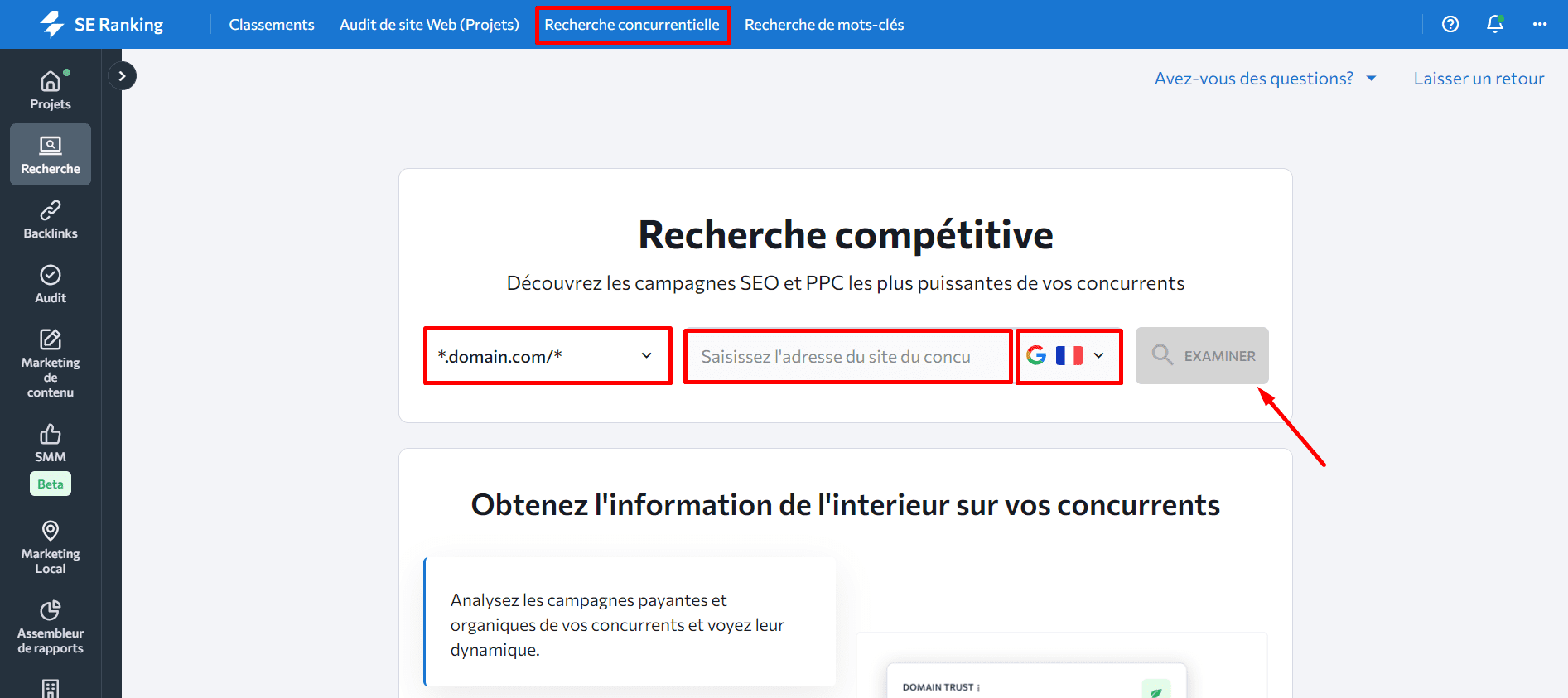 Démarrage avec l'outil de Recherche Concurrentielle de SE Ranking