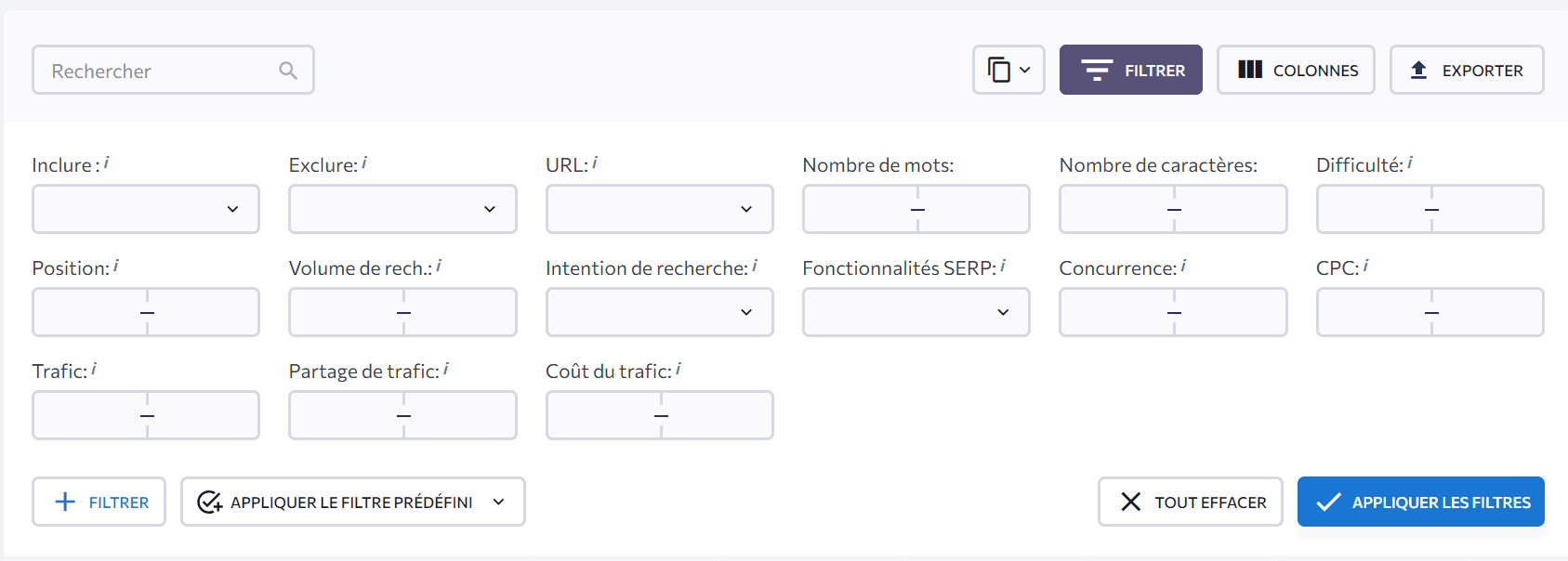 Filtrage des données dans la Recherche Concurrentielle