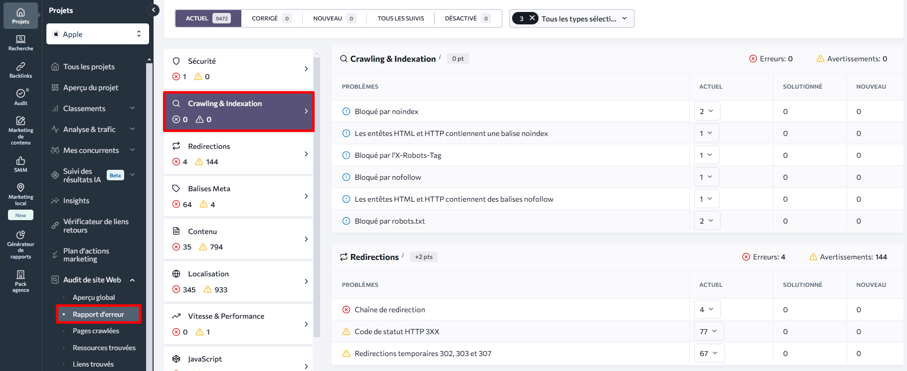 Crawling errors in Issue report