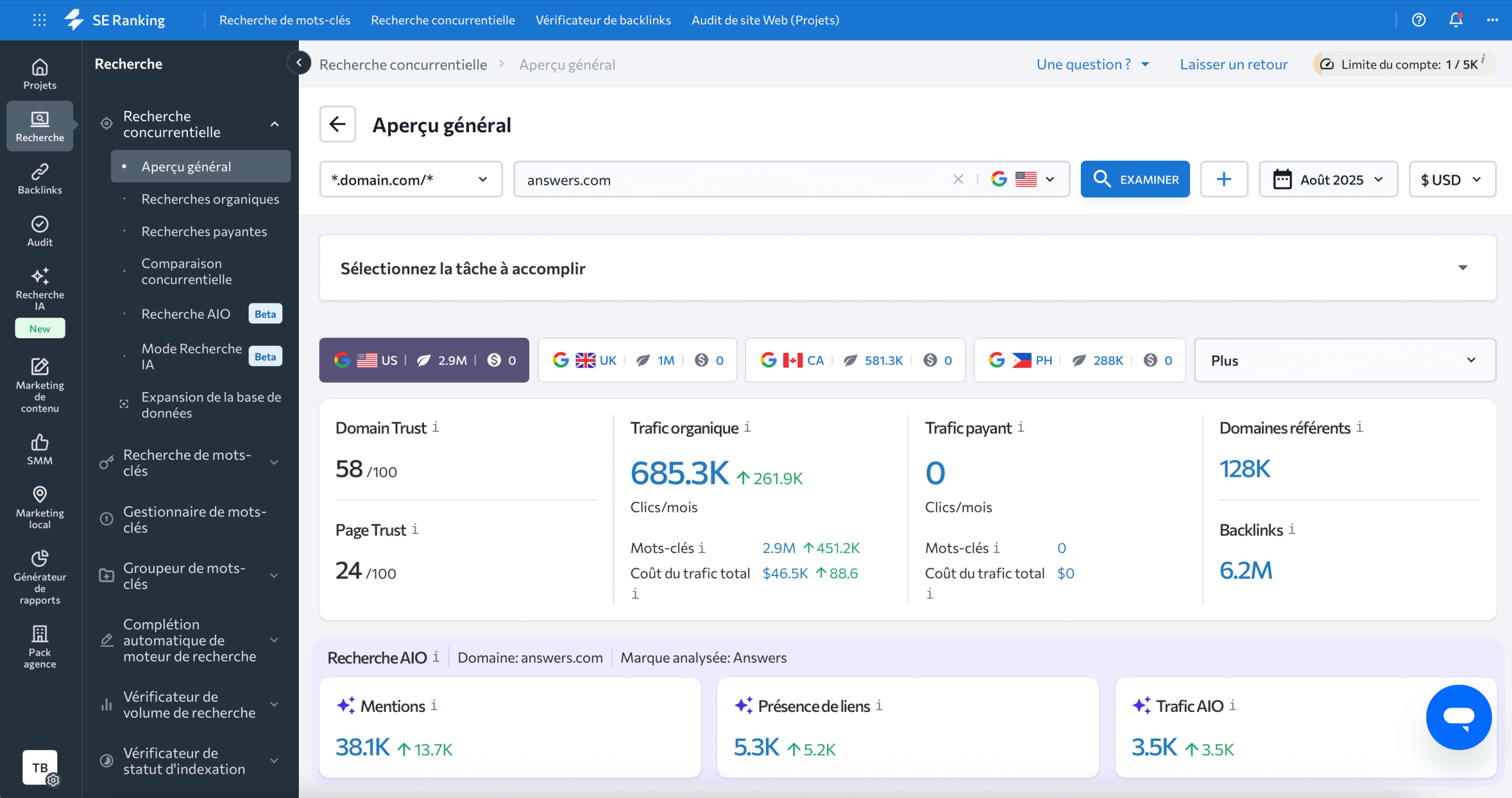  Interface SE Ranking