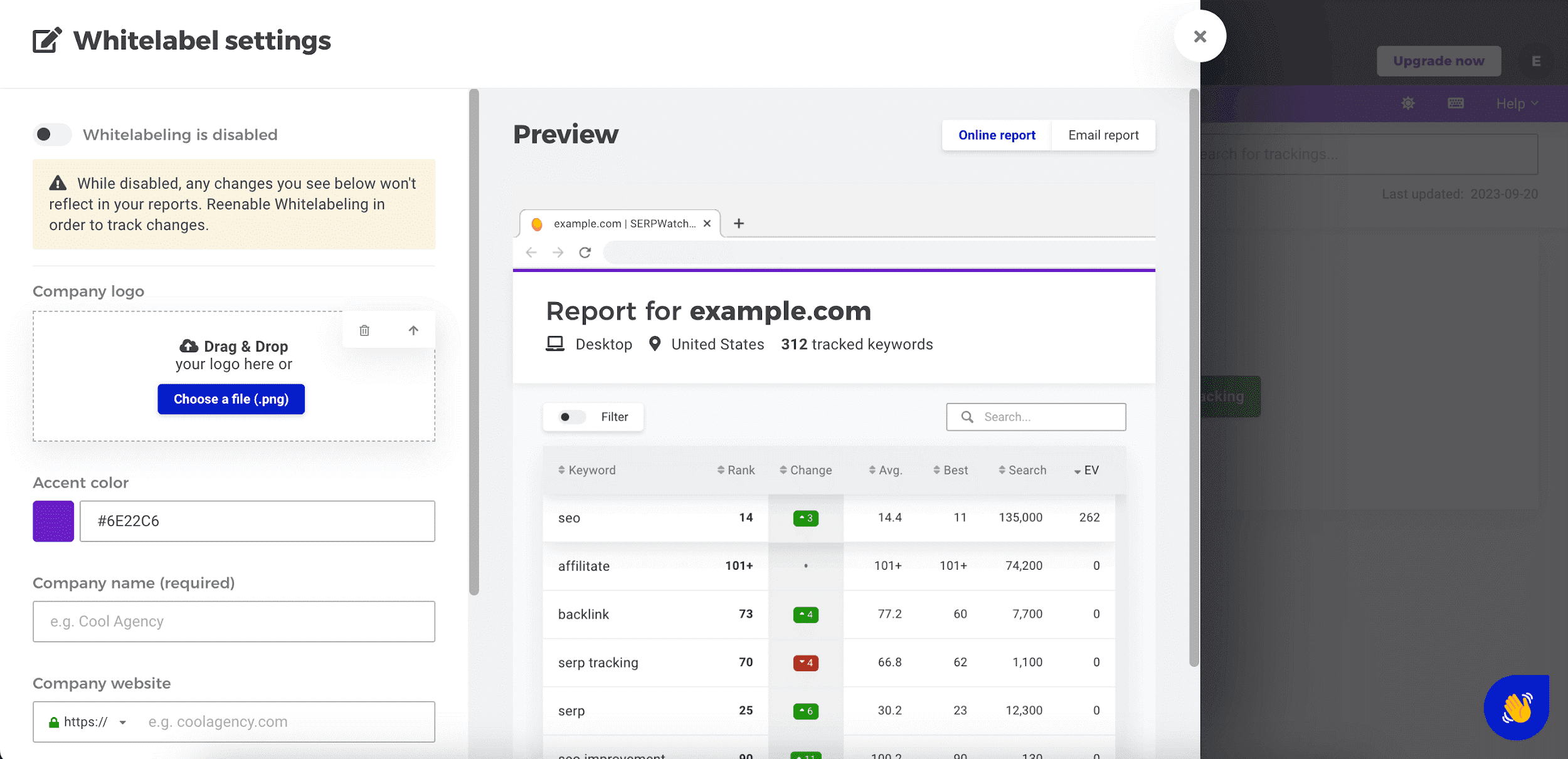 White Lable feature in Mangools Fonction de marque blanche dans Mangools