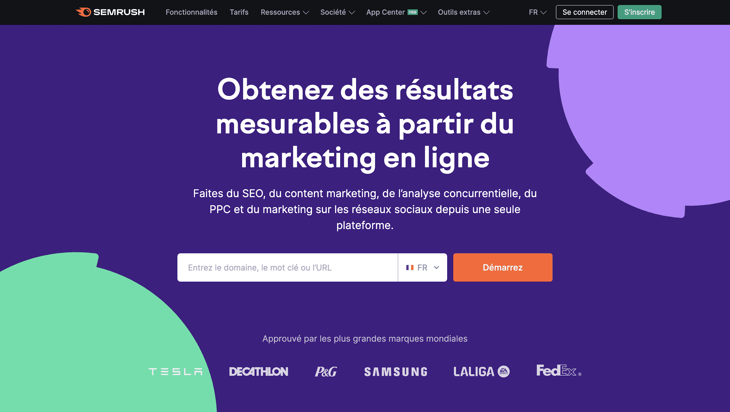 La page d’accuei de Semrush