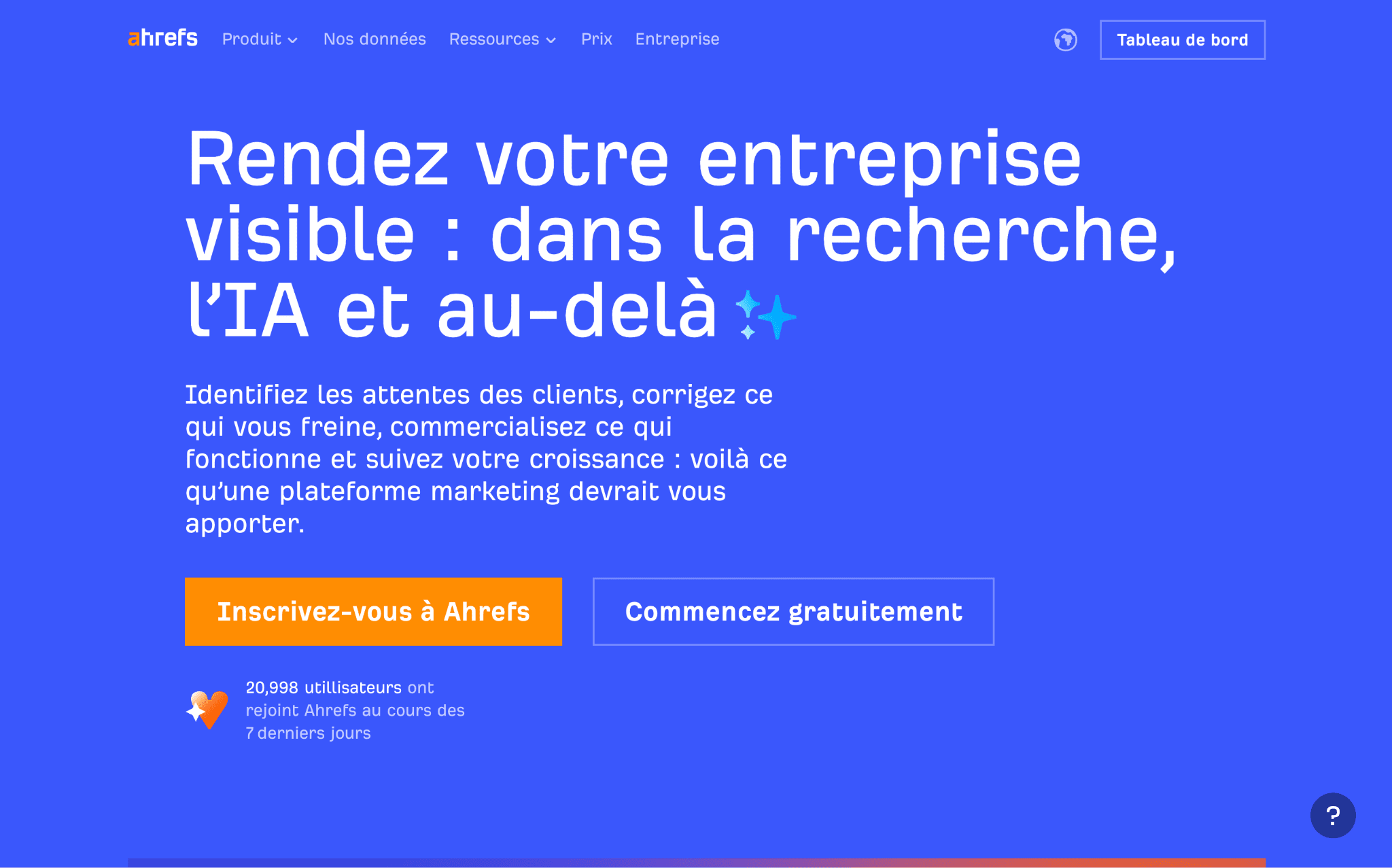 La page d’accueil de Ahrefs