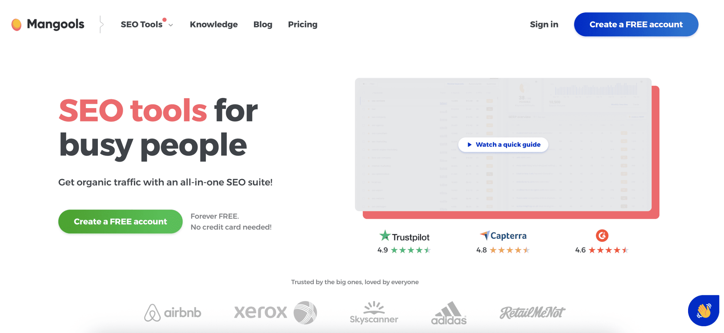 Mangools website homepage Page d’accueil de Mangools