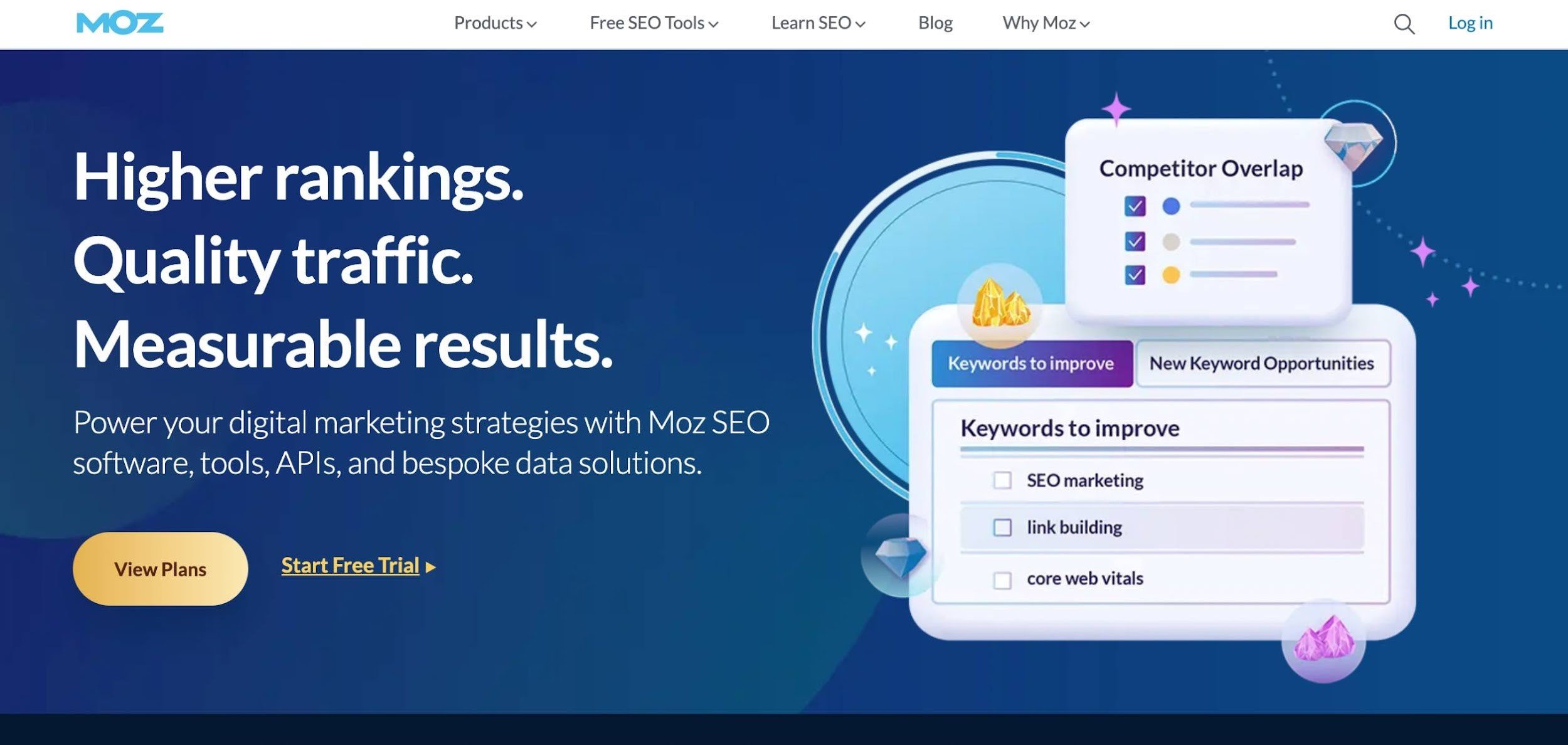 Homepage of Moz website Page d’accueil du site web de Moz