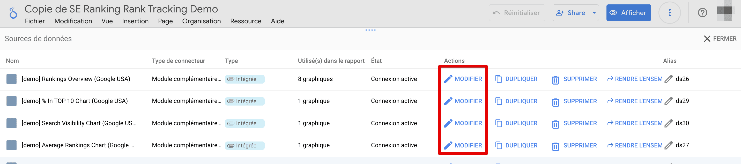 Modification des sources de données dans Looker Studio