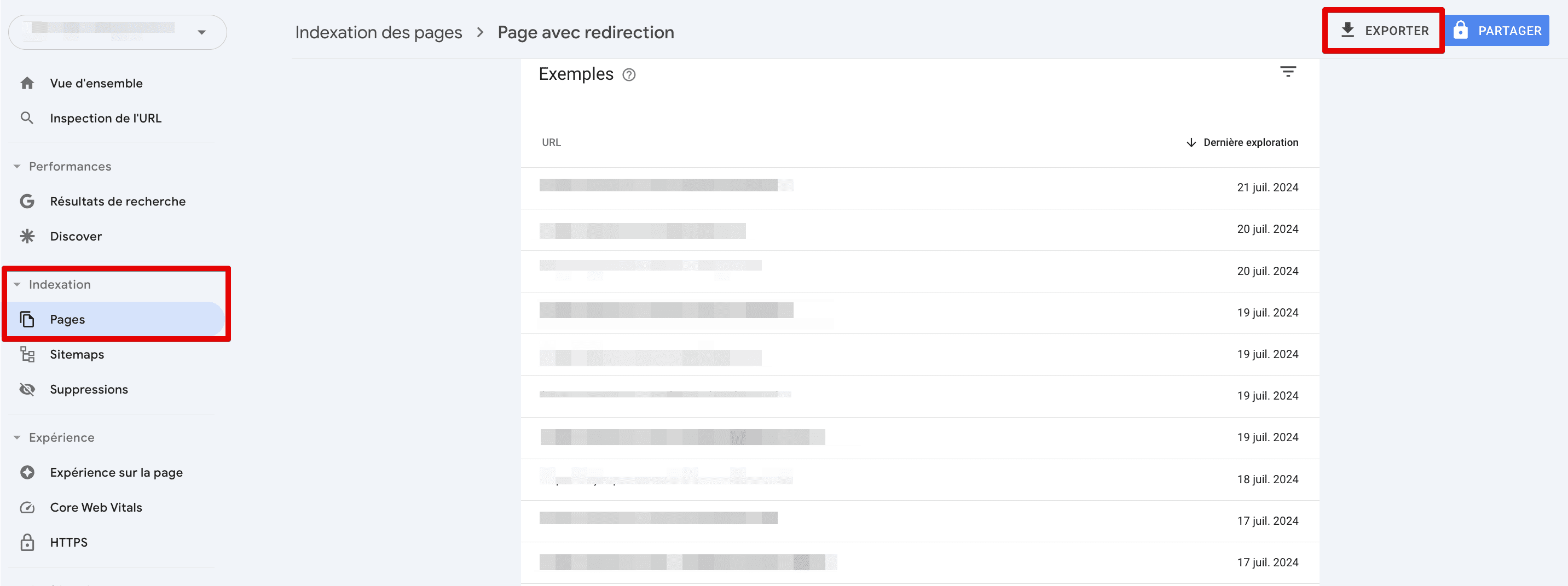 Pages indexées dans GSC