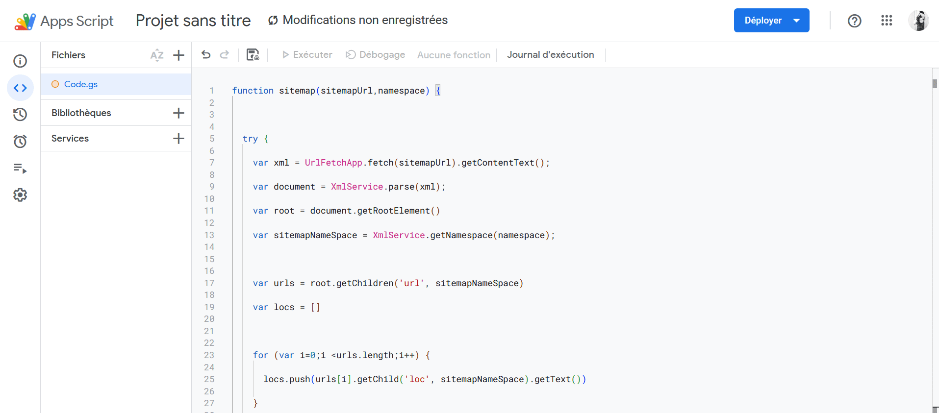 Coller le code dans l’éditeur de script