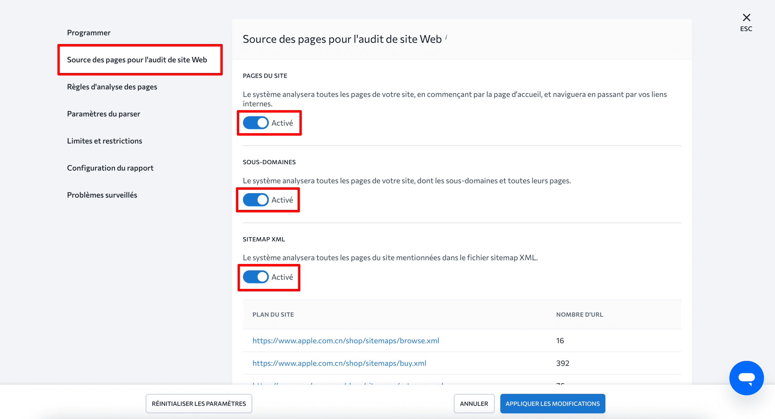 Source de la page pour Audit de site Web