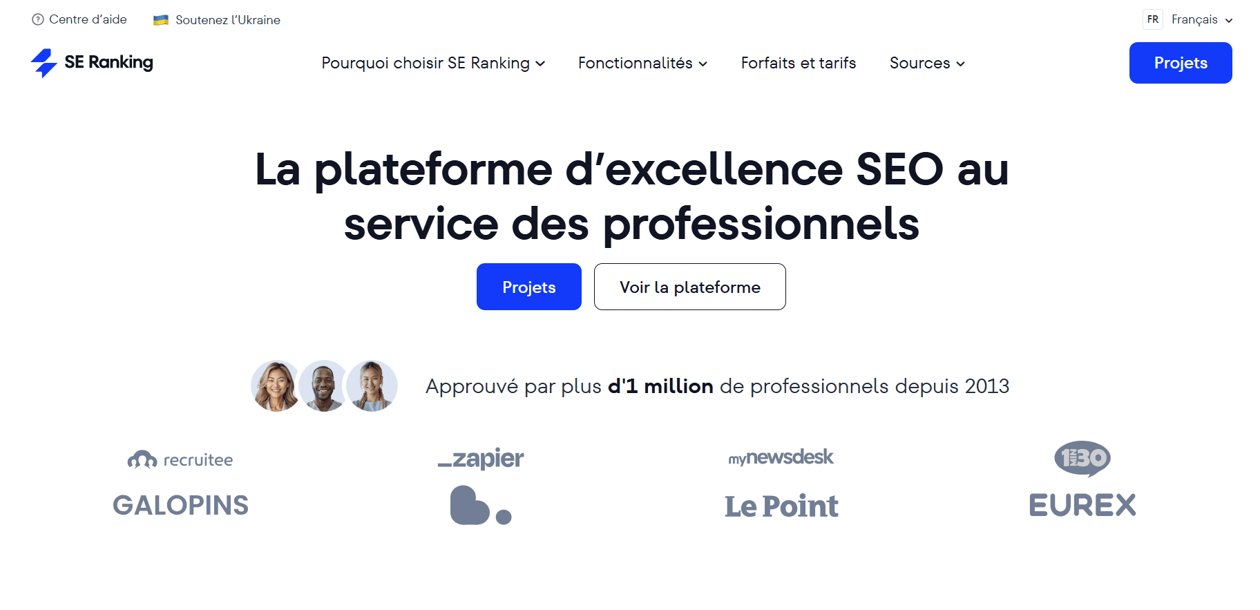 Page d'accueil de SE Ranking