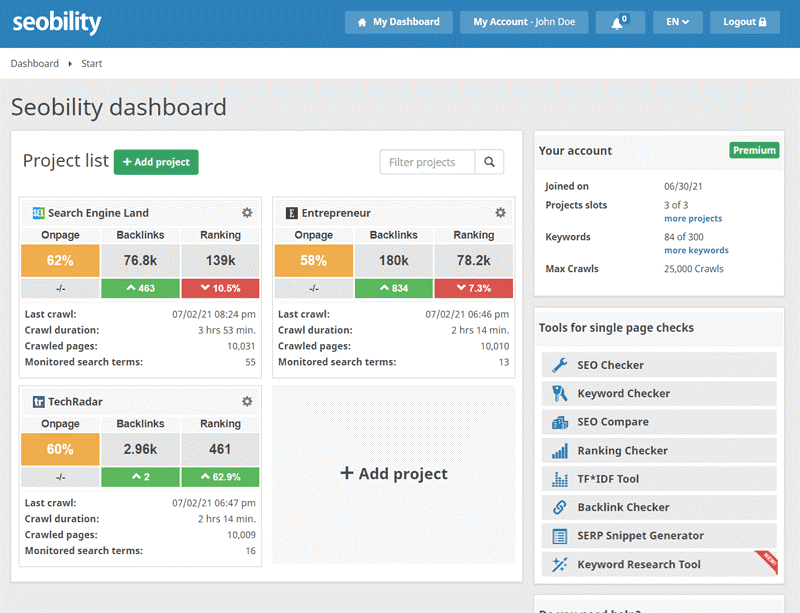 seobility interface