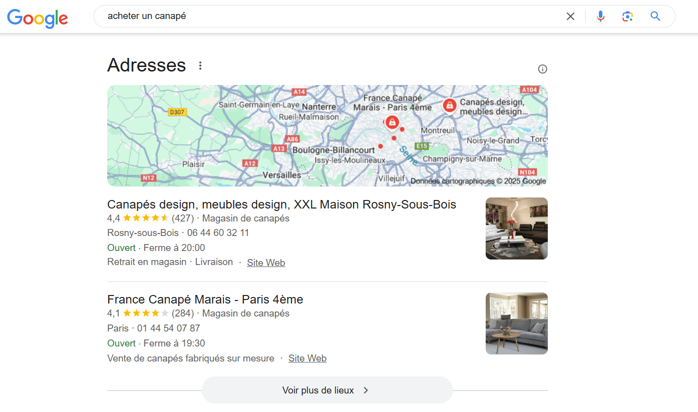 Carte dans le SERP