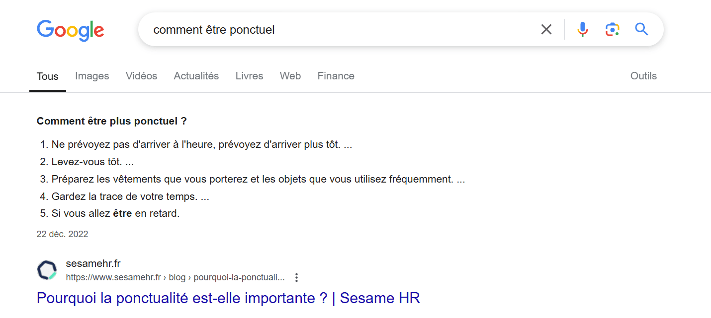 Données structurées dans l’extrait de recherche