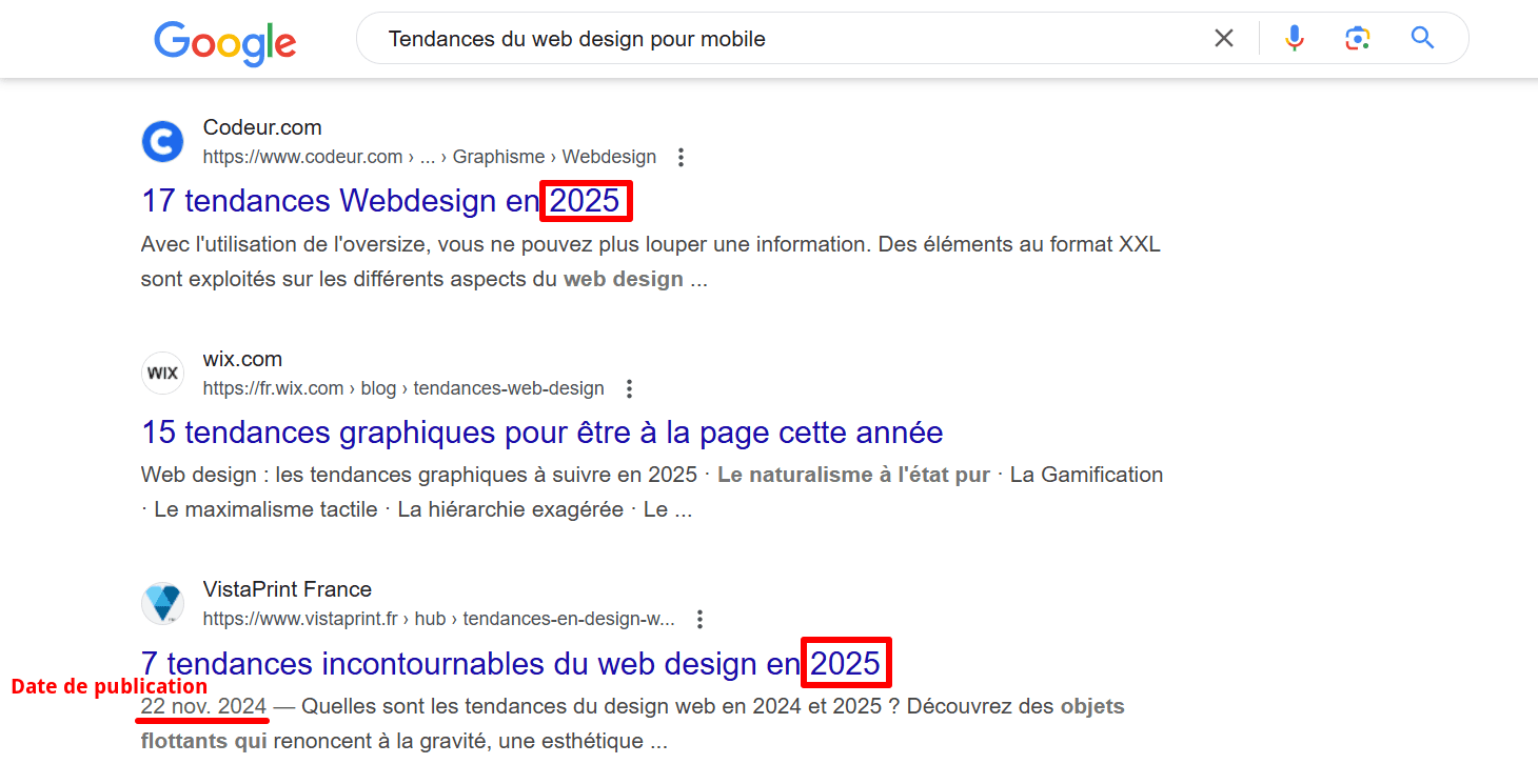 Indicateurs de fraîcheur dans le SERP 