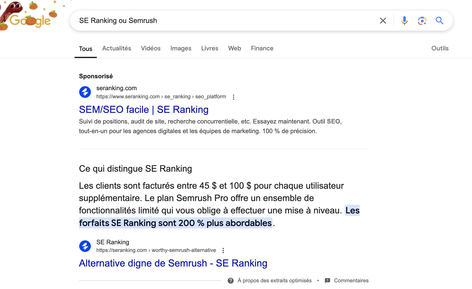 SE Ranking vs SEMrush query