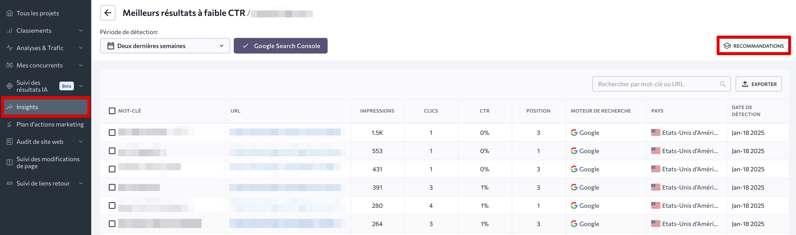 SE Ranking's Insights tool