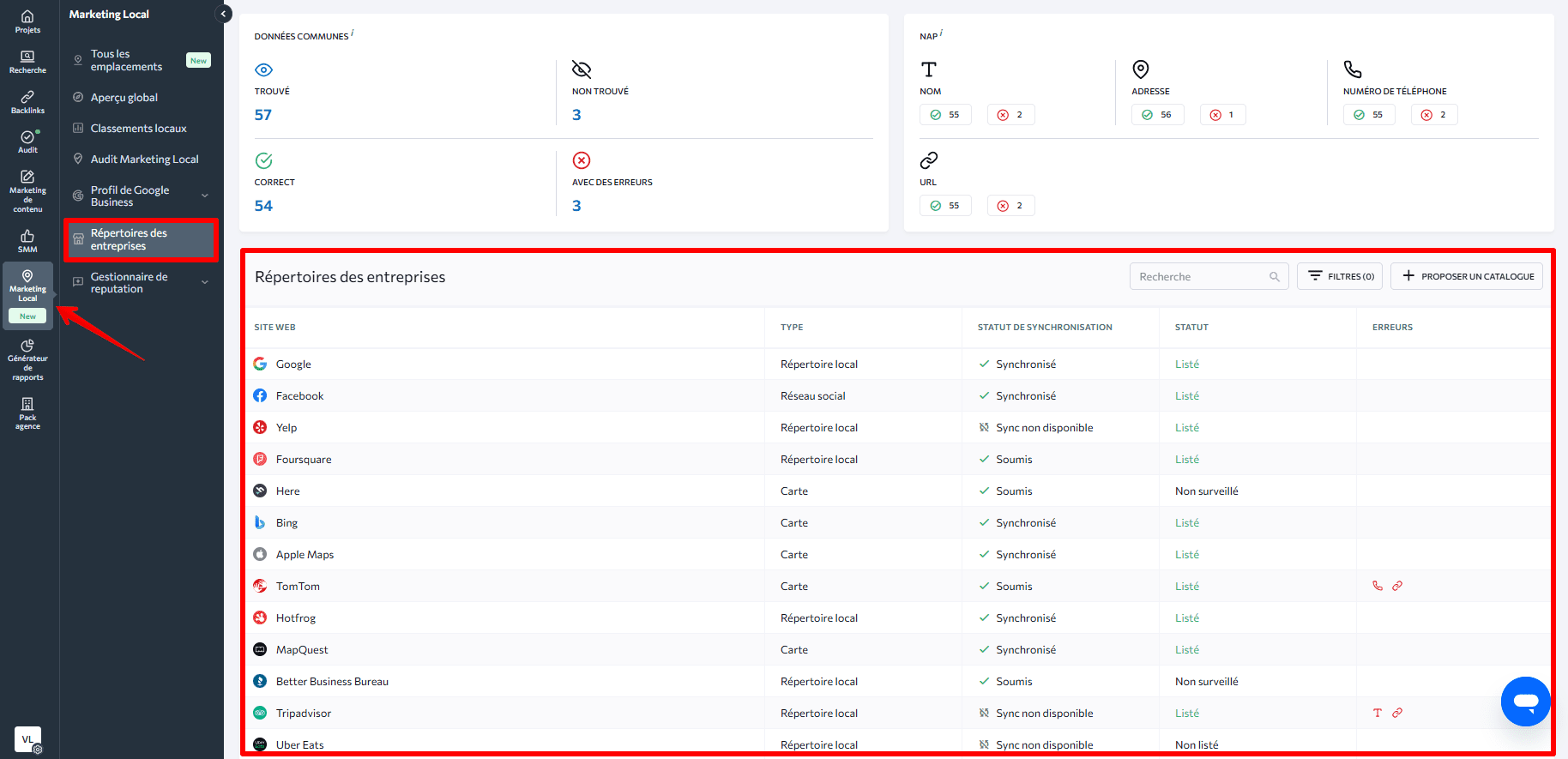 L’outil de Marketing local de SE Ranking