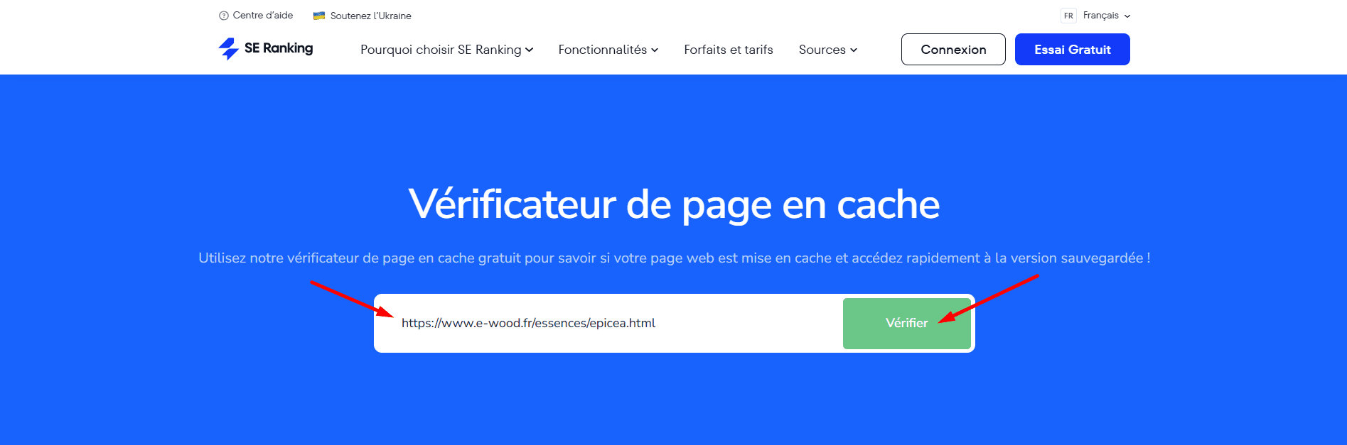 Vérificateur de page en cache de SE Ranking