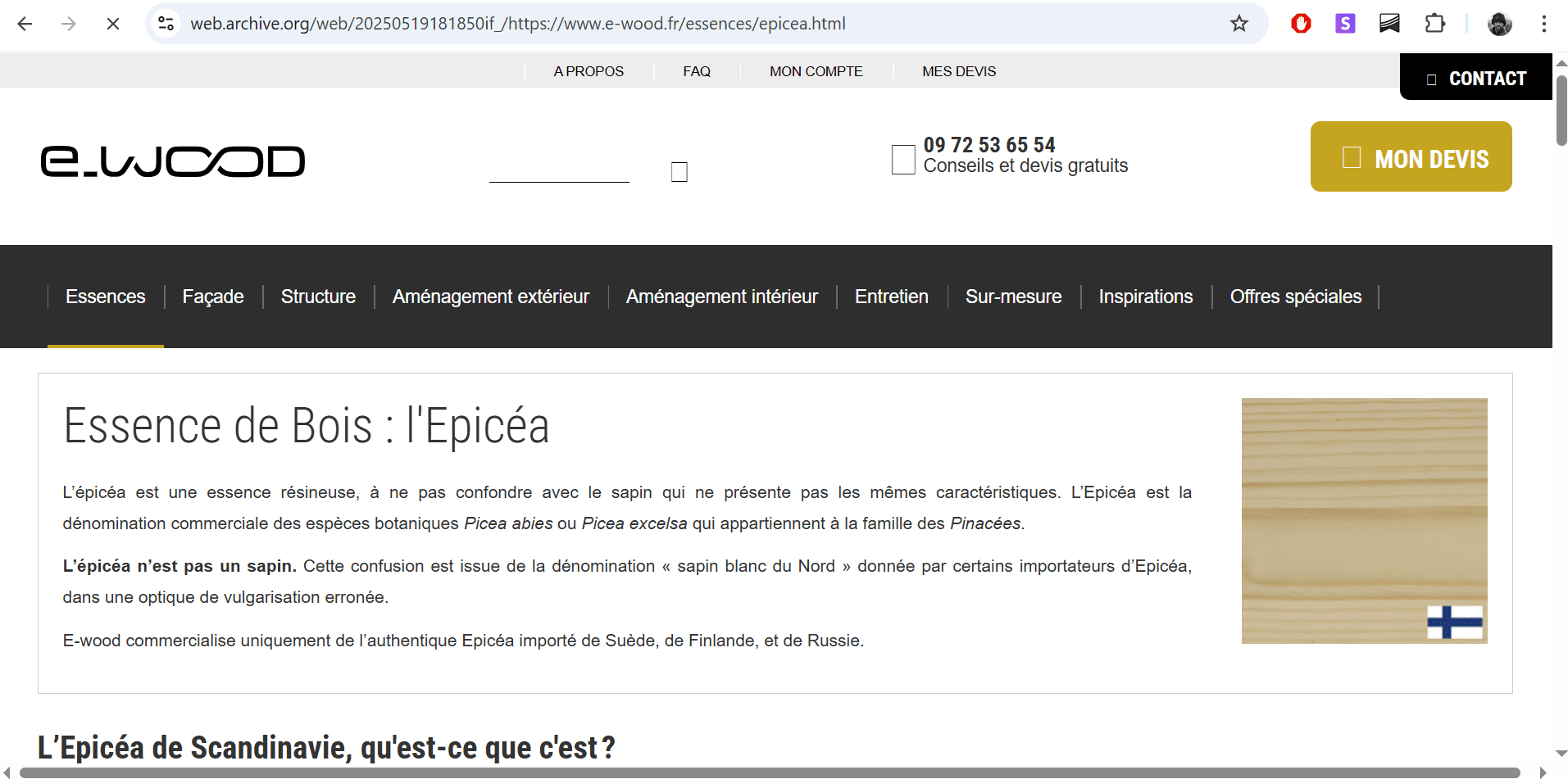 La dernière copie de la page dans Web Archive