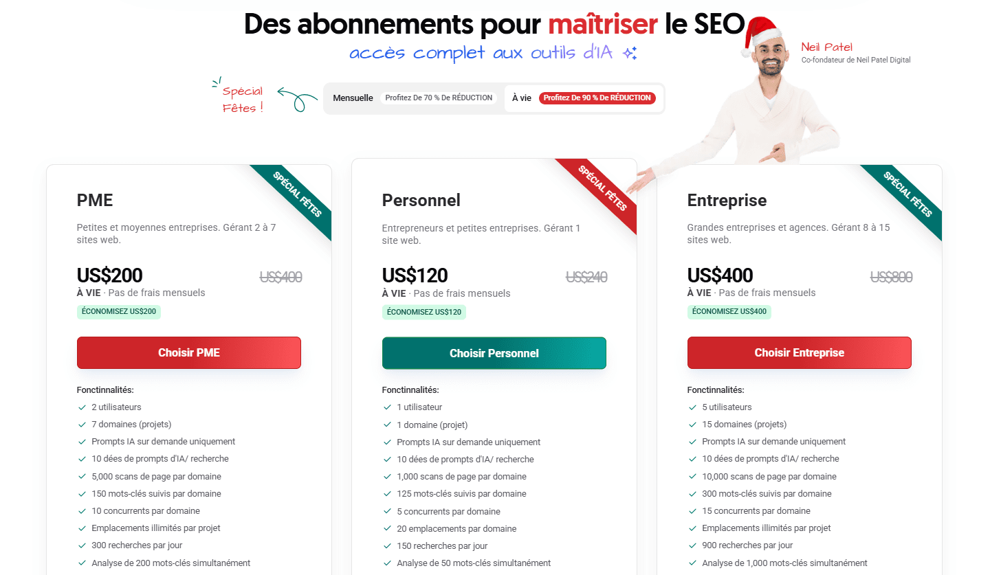 Ubersuggest subscriptions Tarification d’Ubersuggest