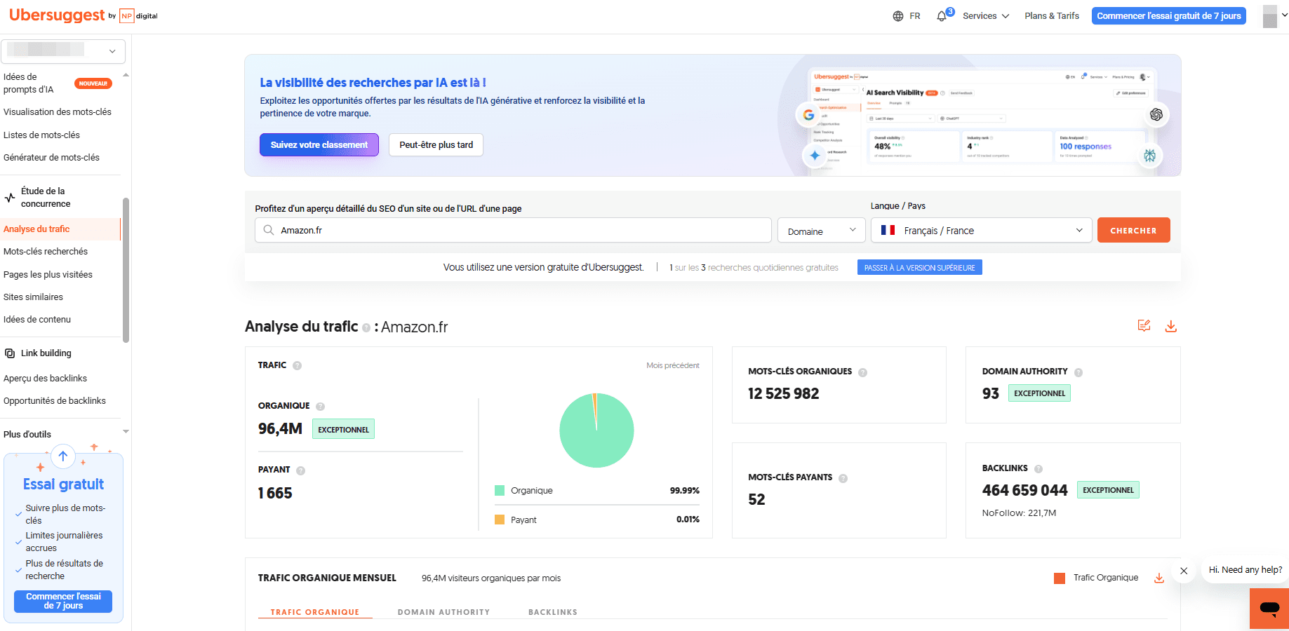 Ubersuggest Interface de Ubersuggest