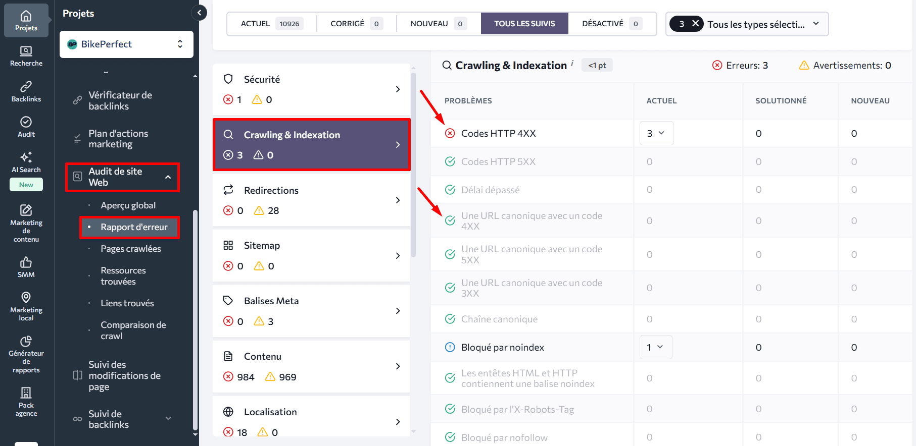 Codes de statut HTTP dans SE Ranking