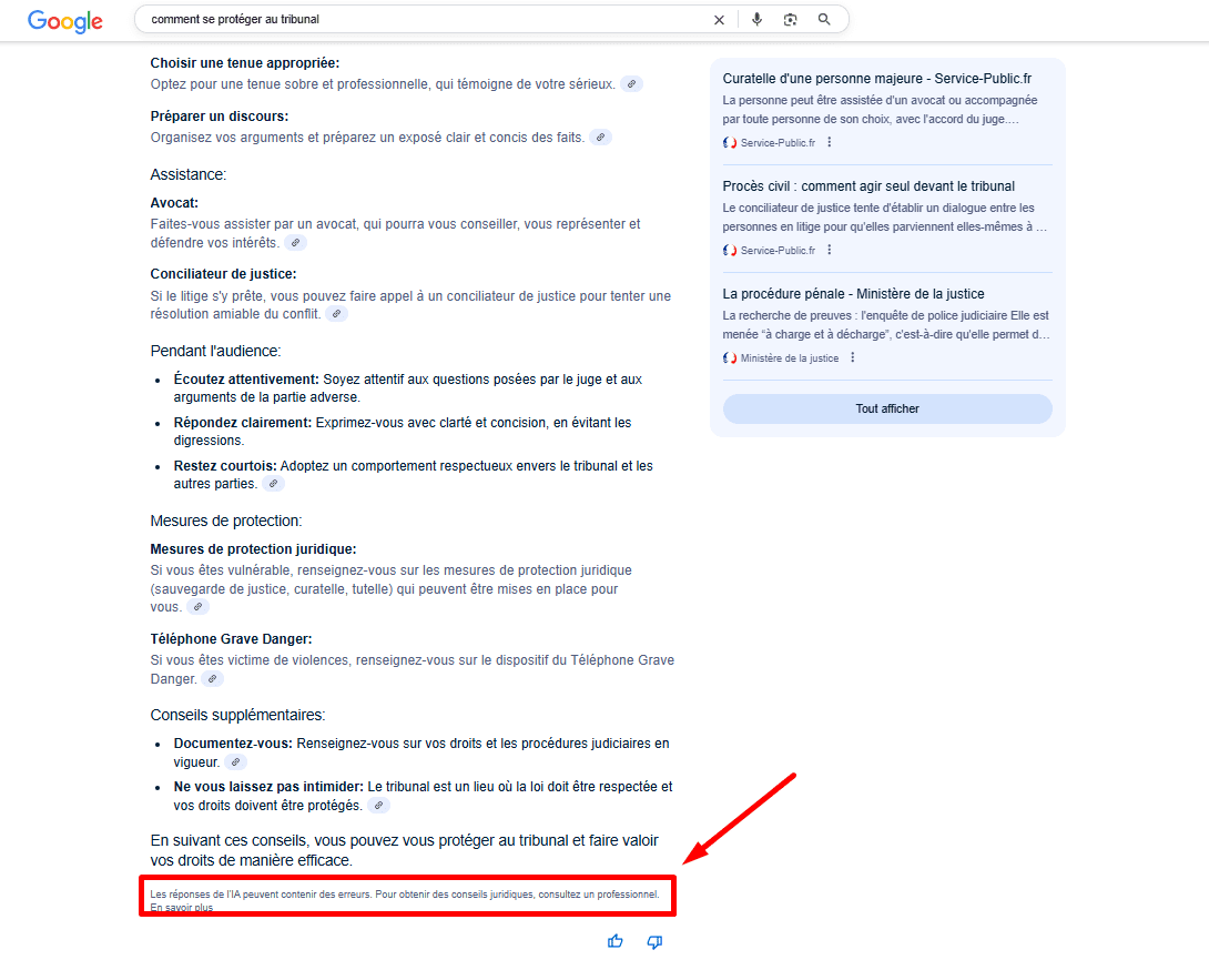AI Overviews disclaimers pour les requêtes YMYL (Your Money or Your Life)
