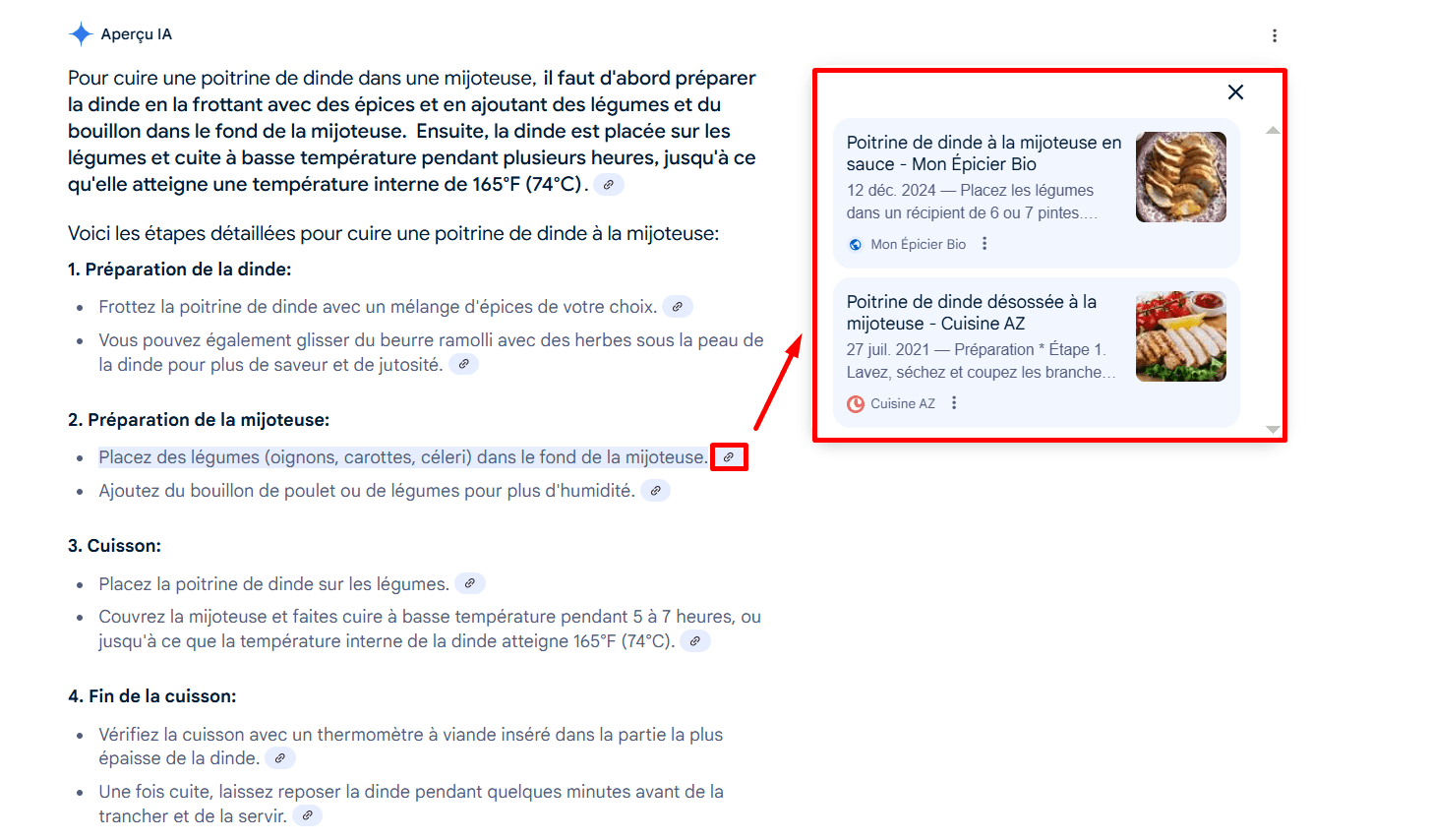 Liens dans AI Overviews